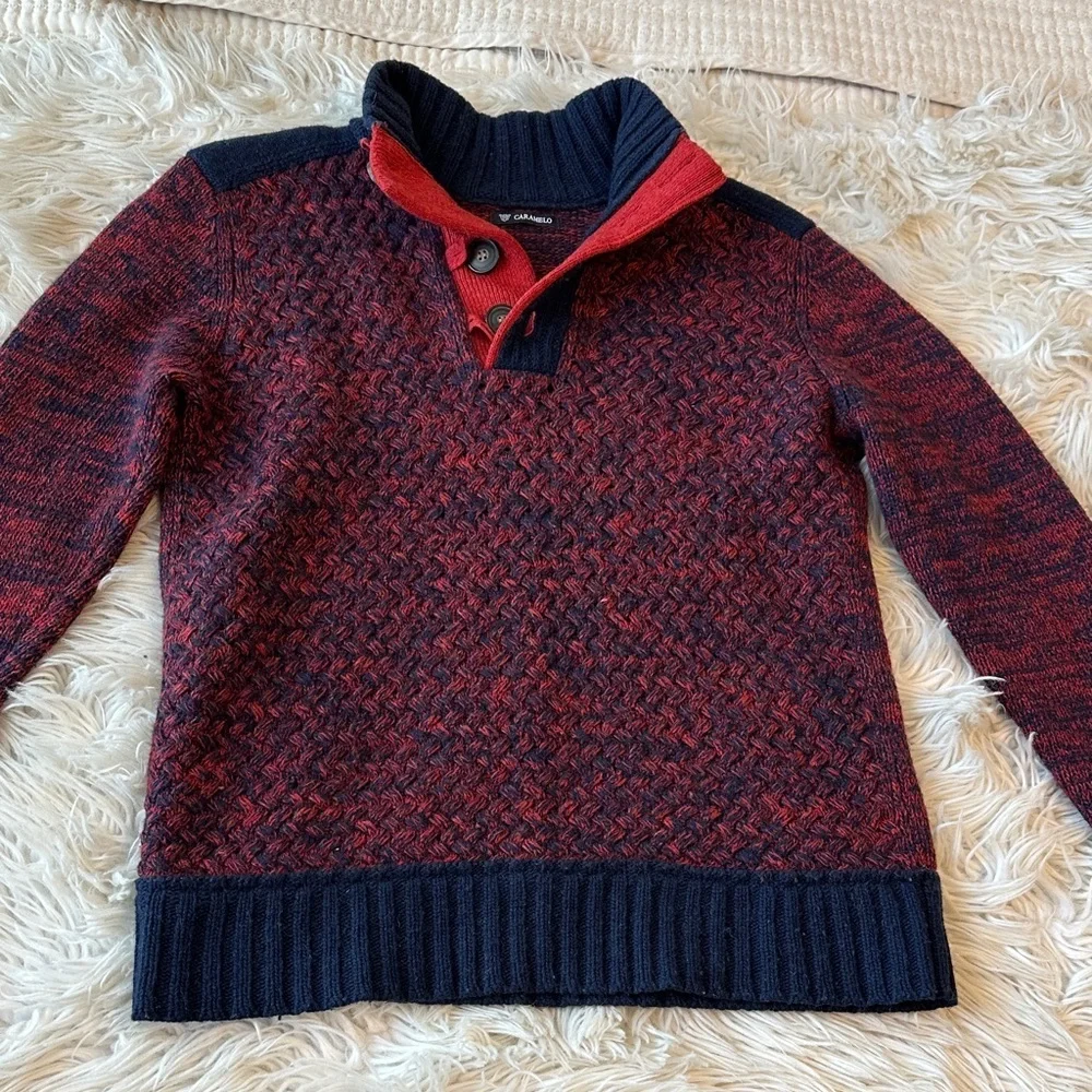 Men's Red, Navy Blue Sweater, Buttons,  Collar High quality Beautiful knit Small